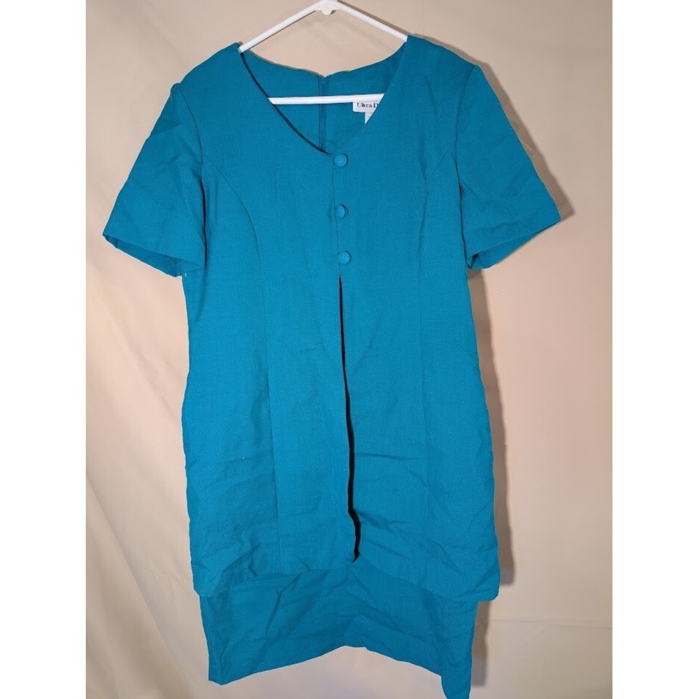 Ultra Dress New York Teal Short Sleeve Dress Women's 12 Made in USA Vintage - Picture 1 of 3